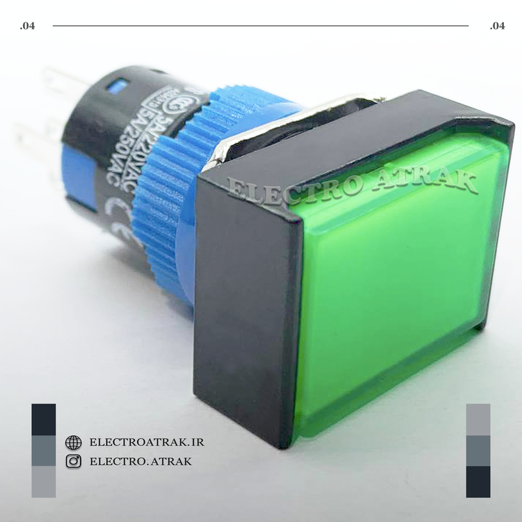 کلید چراغدار مستطیل سبز 5 پایه