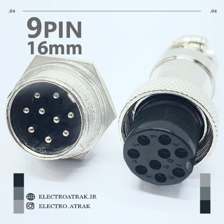 کانکتور نظامی استیل 9 پین قطر 16 میلیمتر