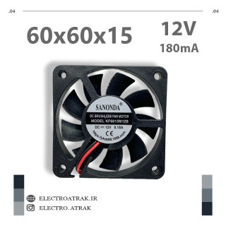فن 12 ولت 0.18 آمپر 6*6*1.5 سانتی متر 9 پره دو سیم