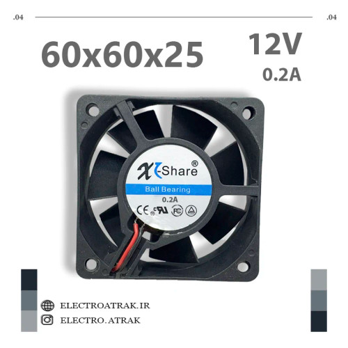فن 12 ولت 0.2 آمپر 6*6*2.5 سانتی متر بلبرینگی 7 پره