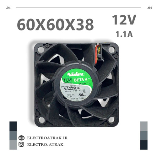 فن 12 ولت 1.1 آمپر 6*6*3.8 سانتی متر بلبرینگ 3 سیم نیدک