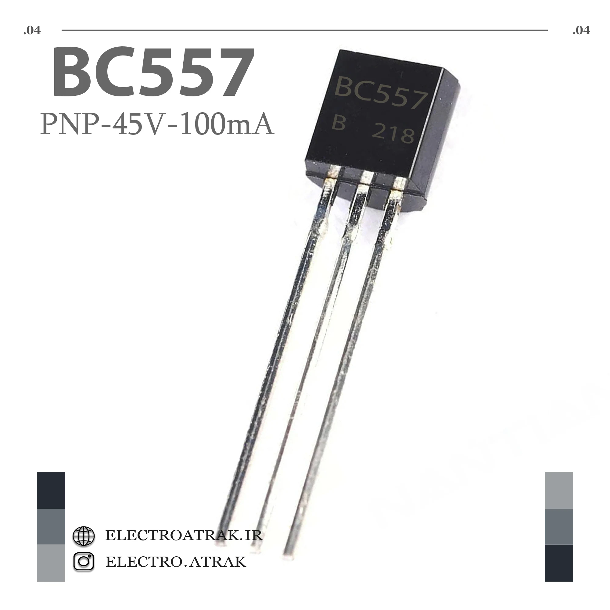 ترانزیستور BC557 نوع PNP پکیج TO-92