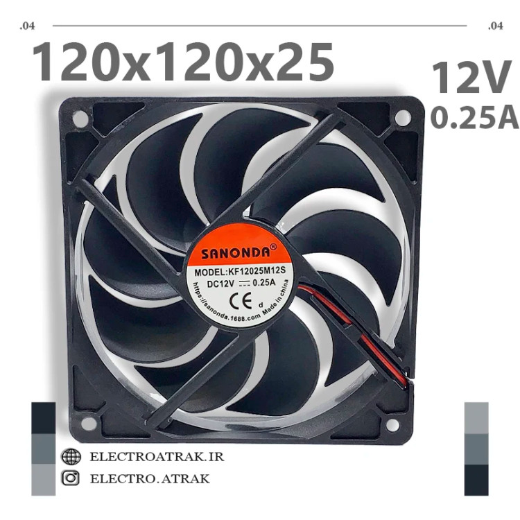 فن 12 ولت 0.25 آمپر 12*12*2.5 سانتی متر برند SANONDA