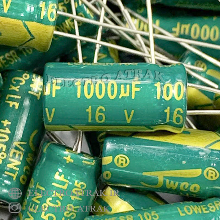 خازن الکترولیت 1000 میکروفاراد 16 ولت برند jwco