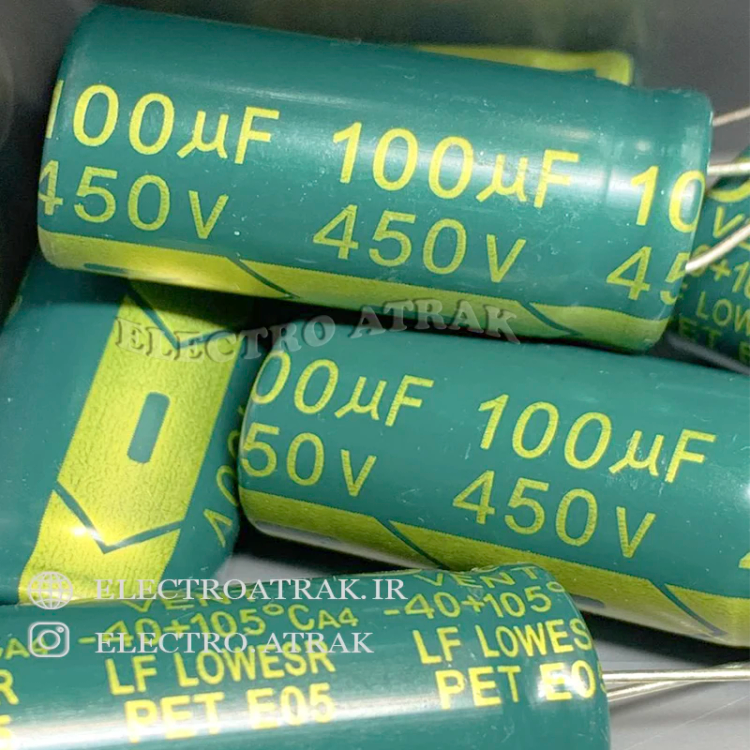 خازن الکترولیت 100 میکروفاراد 450 ولت