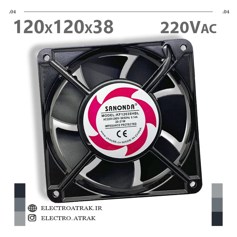 فن 220 ولتی سانون 12*12*3.8 سانتی متر آمپر 0.14 برند sunon