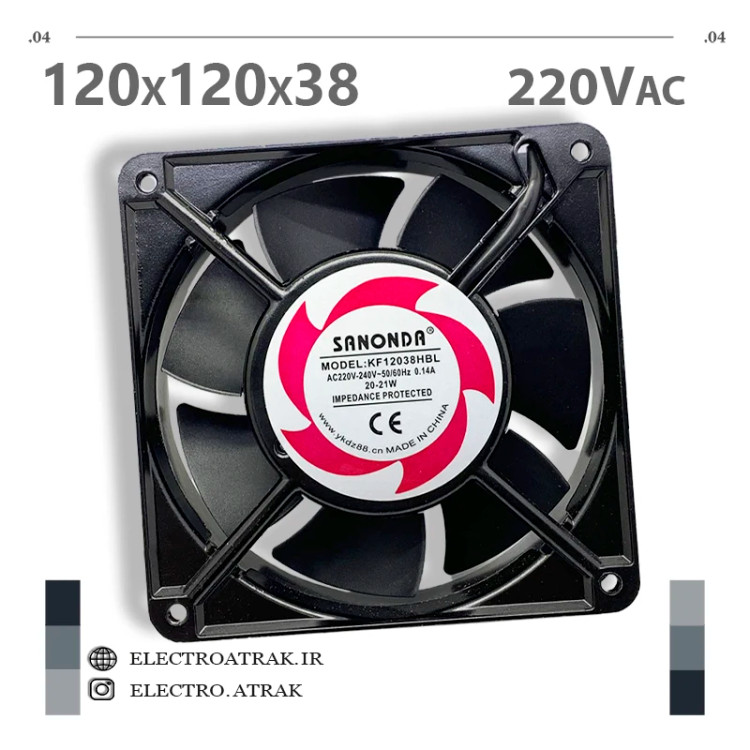 فن 220 ولتی سانون 12*12*3.8 سانتی متر آمپر 0.14 برند sunon