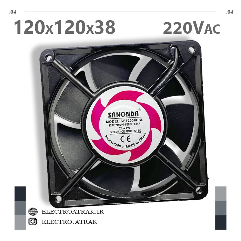 فن 220 ولتی سانوندا 12*12*3.8سانتی متر آمپر 0.14 برند SANONDA
