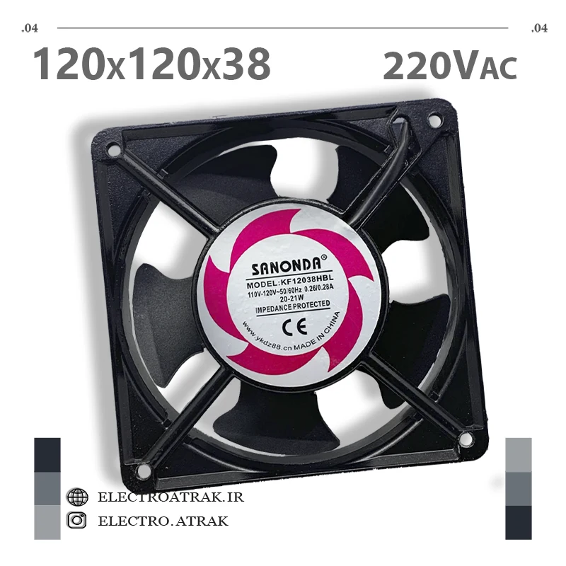 فن 110 ولتی سانوندا 12*12*3.8سانتی متر آمپر 0.23 برند SANONDA