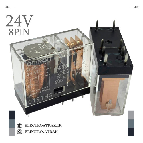 رله 24 ولت تک کنتاکت کتابی امرون OMRON شیشه ای 8 پین 10 آمپر G2R-1-E