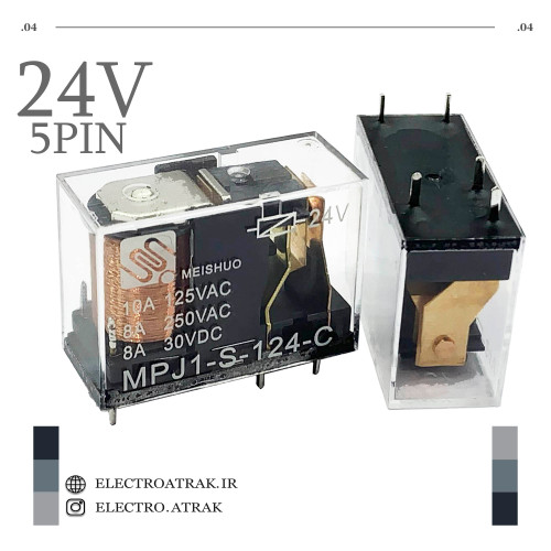 رله 24 ولت تک کنتاکت کتابی شیشه ای 5 پین 10 آمپرMEISHUO - MPJ1-S-124-C