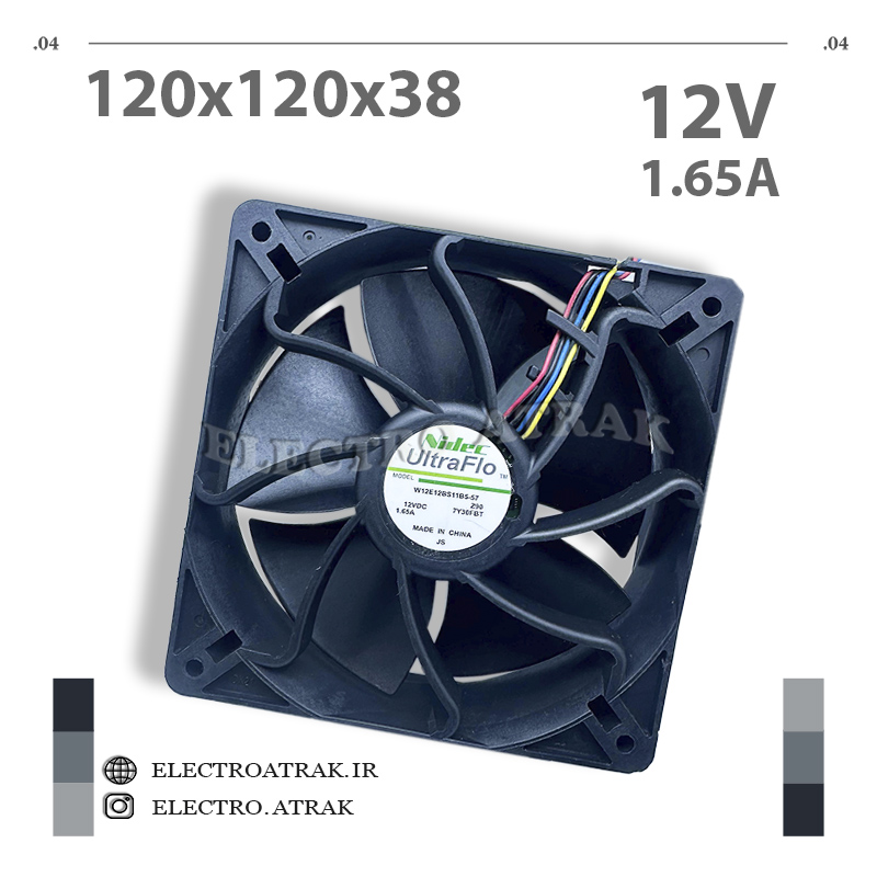 فن 12 ولت 1.65 آمپر12*12*3.8 سانتی متر بلبرینگ 4 سیم NIDEC