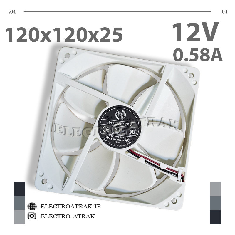 فن 12 ولت 0.58 آمپر 12 در 12 در 2.5 سانتی متر 2 سیم برند FOX SPRIT