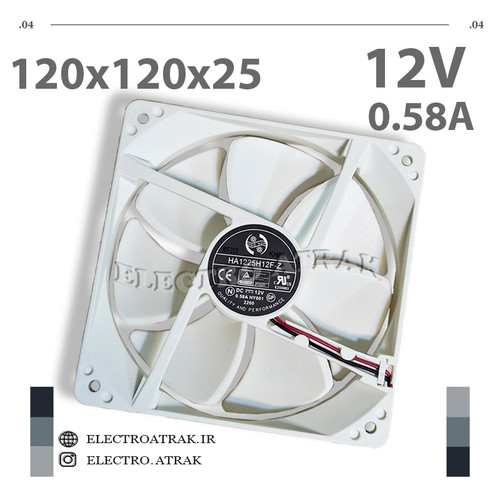 فن 12 ولت 0.58 آمپر 12 در 12 در 2.5 سانتی متر 2 سیم برند FOX SPRIT