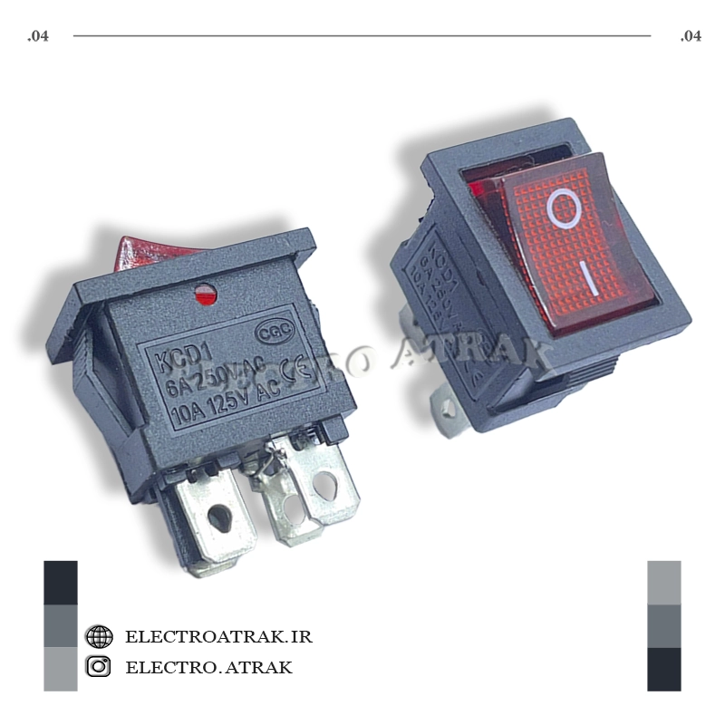 کلید راکر چراغدار KCD1-101N 4PIN