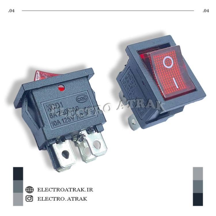 کلید راکر چراغدار KCD1-101N 4PIN